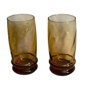 VTG Libbey Amber Glasses (2) MCM Tea Water Drinkware Cabincore Kitchen Decor